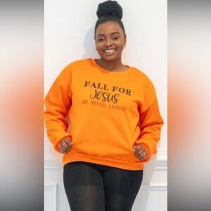 Bright Orange Crewneck Sweater with Ribbed Cuffs